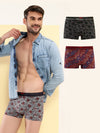HiFlyers Men'S Odour-Free, Long Lasting Comfort, All Day Fresh And Confidence Cosmic, Kaleidoscope Collection Printed Cotton Spandex Trunk Pack Of 3 Grey-Maroon-Olive