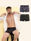 HiFlyers Men'S Odour-Free, Long Lasting Comfort, All Day Fresh And Confidence Cosmic, Kaleidoscope Collection Printed Cotton Spandex Trunk Pack Of 3 Black-Navy-Olive
