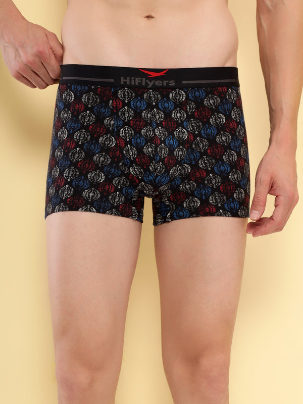 HiFlyers Men'S Odour-Free, Long Lasting Comfort, All Day Fresh And Confidence Cosmic Kaleidoscope Collection Printed Cotton Spandex Trunk Pack Of 3 Black