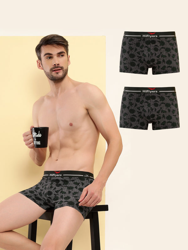 HiFlyers Men'S Odour-Free, Long Lasting Comfort, All Day Fresh And Confidence Cosmic, Kaleidoscope Collection Printed Cotton Spandex Trunk Pack Of 3 Olive