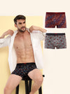 HiFlyers Men'S Odour-Free, Long Lasting Comfort, All Day Fresh And Confidence Cosmic, Kaleidoscope Collection Printed Cotton Spandex Trunk Pack Of 3 Black-Grey-Maroon