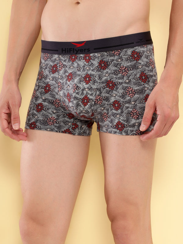 HiFlyers Men'S Odour-Free, Long Lasting Comfort, All Day Fresh And Confidence Cosmic, Kaleidoscope Collection Printed Cotton Spandex Trunk Pack Of 3 Grey