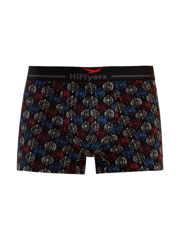 HiFlyers Men'S Odour-Free, Long Lasting Comfort, All Day Fresh And Confidence Cosmic, Kaleidoscope Collection Printed Cotton Spandex Trunk Pack Of 2 Black