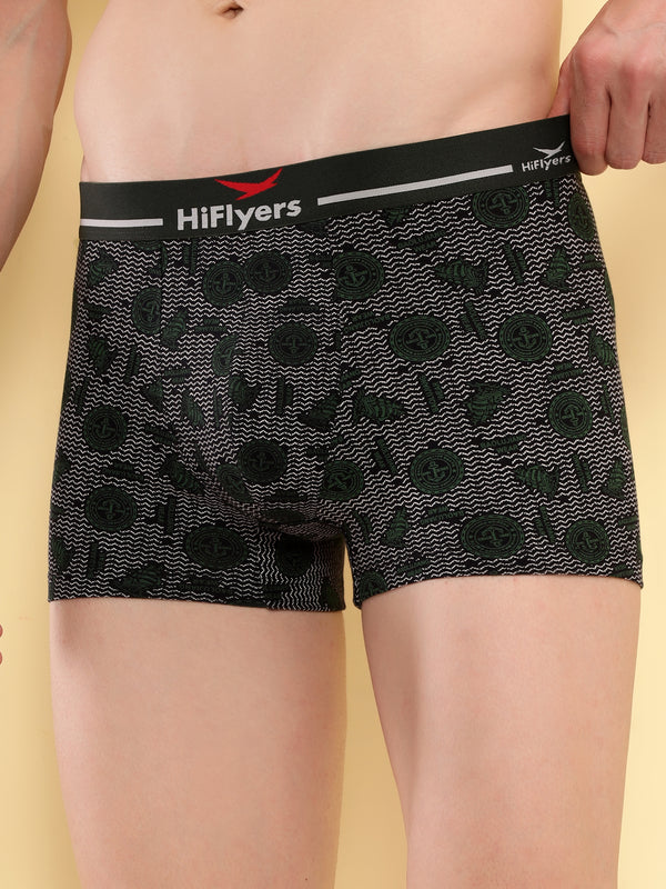 HiFlyers Men'S Odour-Free, Long Lasting Comfort, All Day Fresh And Confidence Cosmic, Kaleidoscope Collection Printed Cotton Spandex Trunk Pack Of 1 Olive