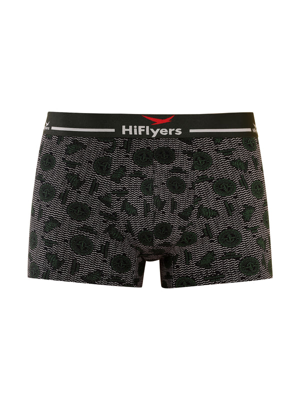 HiFlyers Men'S Odour-Free, Long Lasting Comfort, All Day Fresh And Confidence Cosmic, Kaleidoscope Collection Printed Cotton Spandex Trunk Pack Of 1 Olive