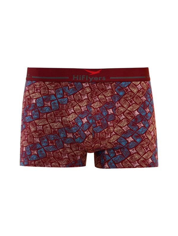 HiFlyers Men'S Odour-Free, Long Lasting Comfort, All Day Fresh And Confidence Cosmic, Kaleidoscope Collection Printed Cotton Spandex Trunk Pack Of 1 Maroon