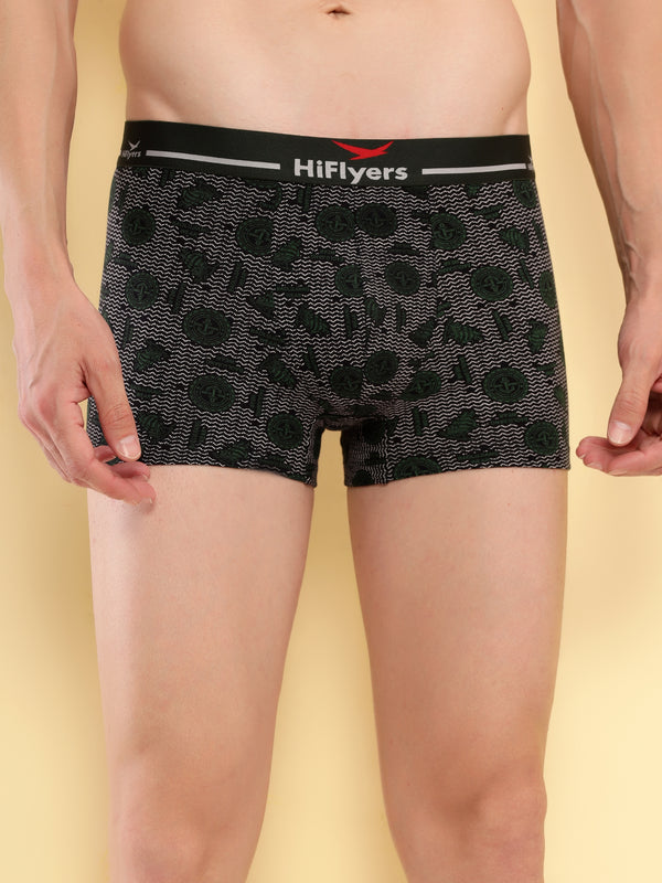 HiFlyers Men'S Odour-Free, Long Lasting Comfort, All Day Fresh And Confidence Cosmic, Kaleidoscope Collection Printed Cotton Spandex Trunk Pack Of 2 Black-Olive