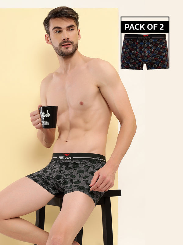 HiFlyers Men'S Odour-Free, Long Lasting Comfort, All Day Fresh And Confidence Cosmic, Kaleidoscope Collection Printed Cotton Spandex Trunk Pack Of 2 Black-Olive