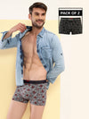HiFlyers Men'S Odour-Free, Long Lasting Comfort, All Day Fresh And Confidence Cosmic, Kaleidoscope Collection Printed Cotton Spandex Trunk Pack Of 2 Grey-Olive