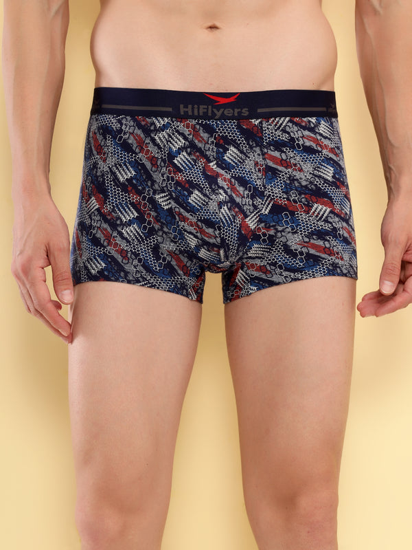 HiFlyers Men'S Odour-Free, Long Lasting Comfort, All Day Fresh And Confidence Cosmic, Kaleidoscope Collection Printed Cotton Spandex Trunk Pack Of 2 Grey-Navy
