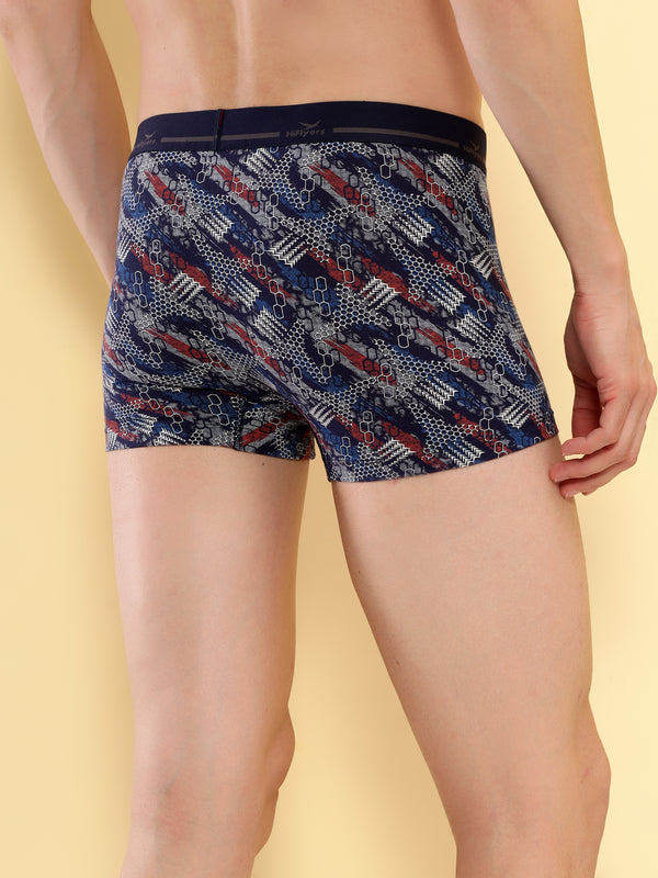 HiFlyers Men'S Odour-Free, Long Lasting Comfort, All Day Fresh And Confidence Cosmic, Kaleidoscope Collection Printed Cotton Spandex Trunk Pack Of 2 Grey-Navy