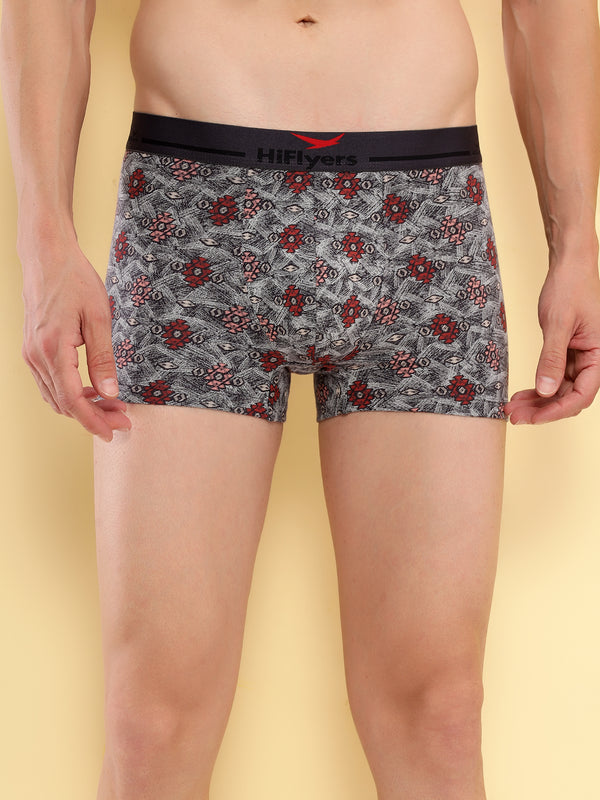HiFlyers Men'S Odour-Free, Long Lasting Comfort, All Day Fresh And Confidence Cosmic, Kaleidoscope Collection Printed Cotton Spandex Trunk Pack Of 2 Grey-Navy