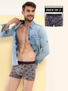 HiFlyers Men'S Odour-Free, Long Lasting Comfort, All Day Fresh And Confidence Cosmic, Kaleidoscope Collection Printed Cotton Spandex Trunk Pack Of 2 Grey-Navy