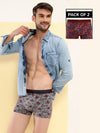 HiFlyers Men'S Odour-Free, Long Lasting Comfort, All Day Fresh And Confidence Cosmic, Kaleidoscope Collection Printed Cotton Spandex Trunk Pack Of 2 Grey-Maroon