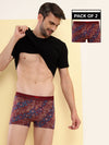 HiFlyers Men'S Odour-Free, Long Lasting Comfort, All Day Fresh And Confidence Cosmic, Kaleidoscope Collection Printed Cotton Spandex Trunk Pack Of 2 Maroon