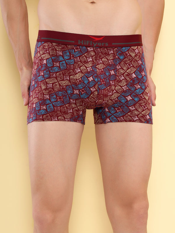 HiFlyers Men'S Odour-Free, Long Lasting Comfort, All Day Fresh And Confidence Cosmic, Kaleidoscope Collection Printed Cotton Spandex Trunk Pack Of 2 Maroon