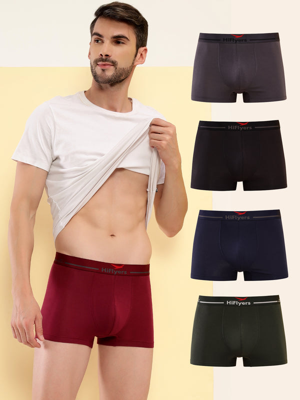 HiFlyers Men'S Silky Soft Odour Free Fabric For Luxurious All-Day Wear Dark Knight Collection Solid Micro Modal Trunk Pack Of 5 Assorted