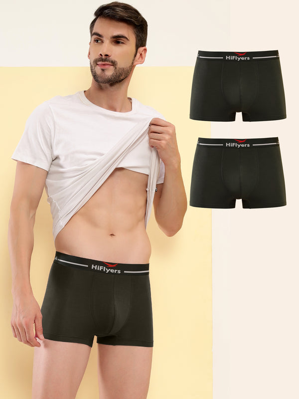 HiFlyers Men'S Silky Soft Odour Free Fabric For Luxurious All-Day Wear Dark Knight Collection Solid Micro Modal Trunk Pack Of 3 Olive