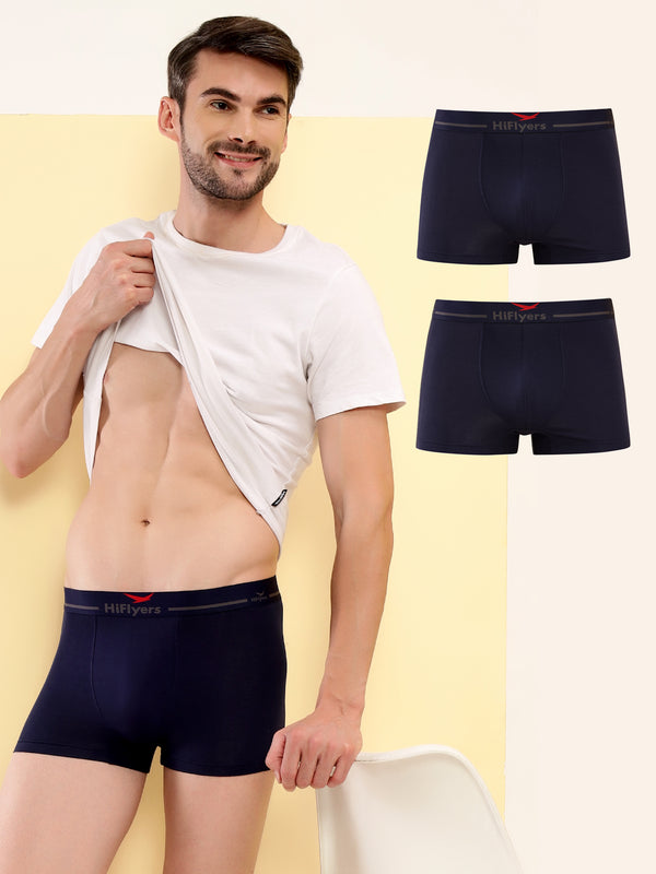 HiFlyers Men'S Silky Soft Odour Free Fabric For Luxurious All-Day Wear Dark Knight Collection Solid Micro Modal Trunk Pack Of 3 Navy