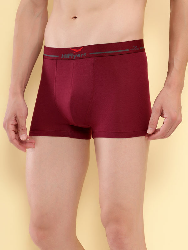HiFlyers Men'S Silky Soft Odour Free Fabric For Luxurious All-Day Wear Dark Knight Collection Solid Micro Modal Trunk Pack Of 3 Maroon