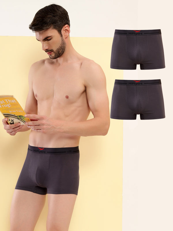 HiFlyers Men'S Silky Soft Odour Free Fabric For Luxurious All-Day Wear Dark Knight Collection Solid Micro Modal Trunk Pack Of 3 Grey