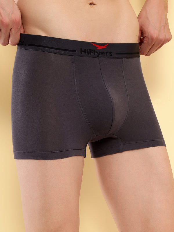 HiFlyers Men'S Silky Soft Odour Free Fabric For Luxurious All-Day Wear Dark Knight Collection Solid Micro Modal Trunk Pack Of 3 Grey