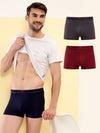 HiFlyers Men'S Silky Soft Odour Free Fabric For Luxurious All-Day Wear Dark Knight Collection Solid Micro Modal Trunk Pack Of 3 Grey-Maroon-Navy