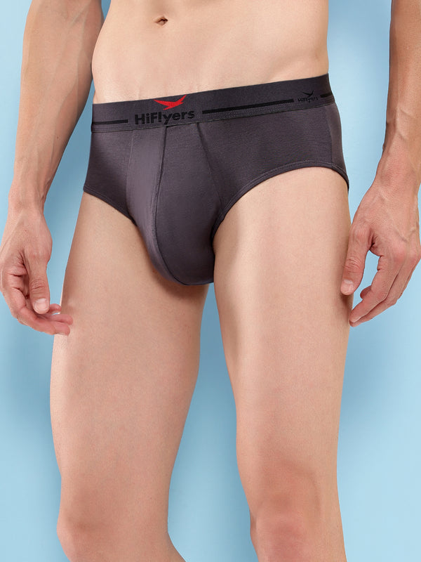 HiFlyers Men'S Silky Soft Odour Free Fabric For Luxurious All-Day Wear Dark Knight Collection Solid Micro Modal Brief Pack Of 1 Grey