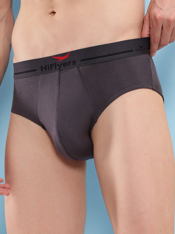 HiFlyers Men'S Silky Soft Odour Free Fabric For Luxurious All-Day Wear Dark Knight Collection Solid Micro Modal Brief Pack Of 1 Grey