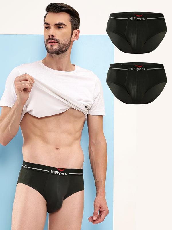 HiFlyers Men'S Silky Soft Odour Free Fabric For Luxurious All-Day Wear Dark Knight Collection Solid Micro Modal Brief Pack Of 3 Olive