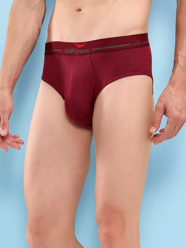 HiFlyers Men'S Silky Soft Odour Free Fabric For Luxurious All-Day Wear Dark Knight Collection Solid Micro Modal Brief Pack Of 3 Maroon