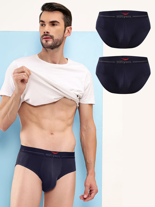 HiFlyers Men'S Silky Soft Odour Free Fabric For Luxurious All-Day Wear Dark Knight Collection Solid Micro Modal Brief Pack Of 3 Navy