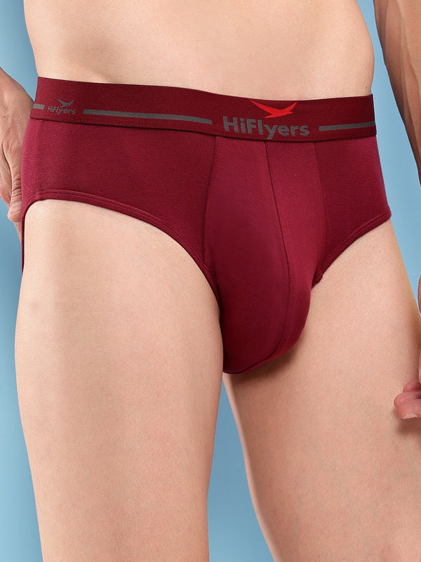 HiFlyers Men'S Silky Soft Odour Free Fabric For Luxurious All-Day Wear Dark Knight Collection Solid Micro Modal Brief Pack Of 2 Grey-Maroon