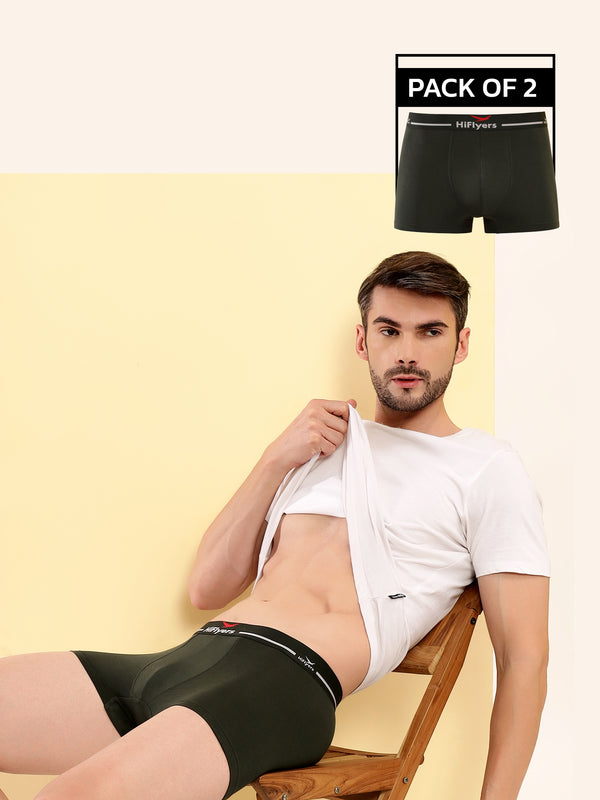 HiFlyers Men'S Silky Soft Odour Free Fabric For Luxurious All-Day Wear Dark Knight Collection Solid Micro Modal Trunk Pack Of 2 Olive