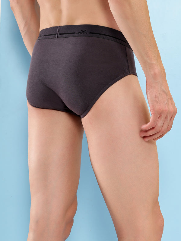 HiFlyers Men'S Silky Soft Odour Free Fabric For Luxurious All-Day Wear Dark Knight Collection Solid Micro Modal Brief Pack Of 2 Grey