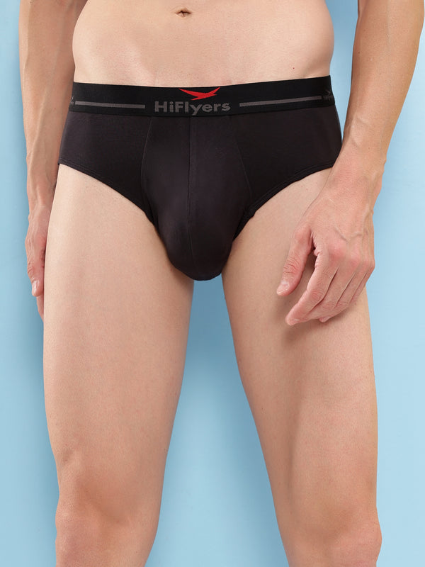 HiFlyers Men'S Silky Soft Odour Free Fabric For Luxurious All-Day Wear Dark Knight Collection Solid Micro Modal Brief Pack Of 2 Black-Olive