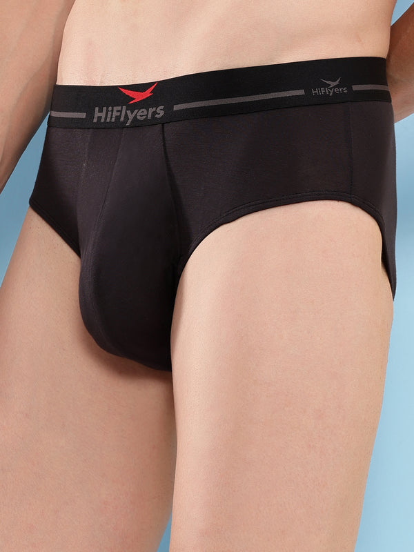 HiFlyers Men'S Silky Soft Odour Free Fabric For Luxurious All-Day Wear Dark Knight Collection Solid Micro Modal Brief Pack Of 2 Black-Maroon