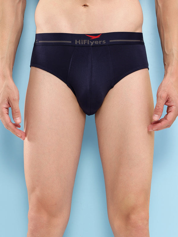 HiFlyers Men'S Silky Soft Odour Free Fabric For Luxurious All-Day Wear Dark Knight Collection Solid Micro Modal Brief Pack Of 3 Black-Navy-Olive