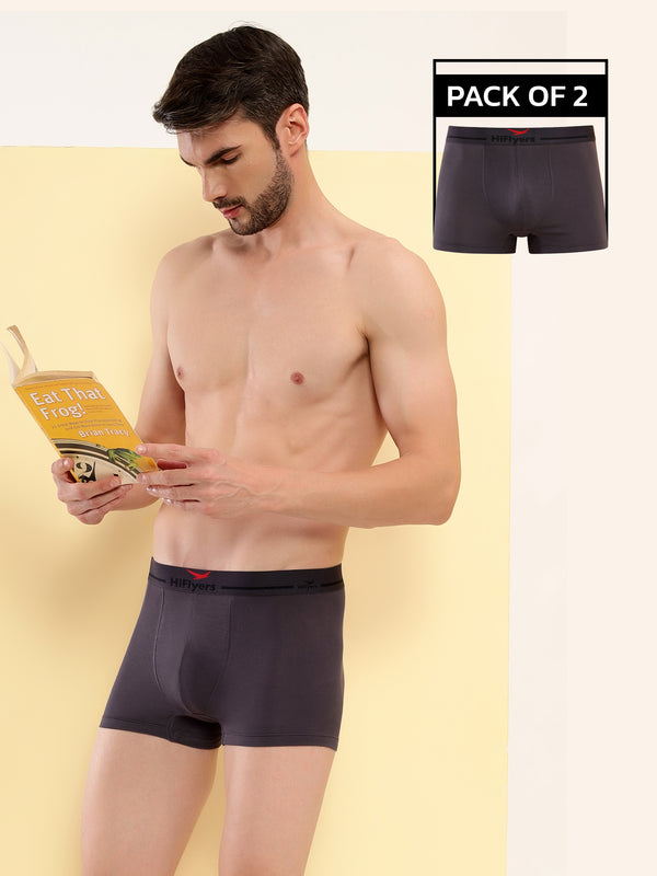 HiFlyers Men'S Silky Soft Odour Free Fabric For Luxurious All-Day Wear Dark Knight Collection Solid Micro Modal Trunk Pack Of 2 Grey
