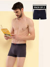 HiFlyers Men'S Silky Soft Odour Free Fabric For Luxurious All-Day Wear Dark Knight Collection Solid Micro Modal Trunk Pack Of 2 Grey-Navy