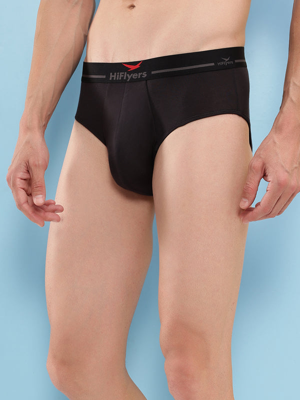 HiFlyers Men'S Silky Soft Odour Free Fabric For Luxurious All-Day Wear Dark Knight Collection Solid Micro Modal Brief Pack Of 2 Black