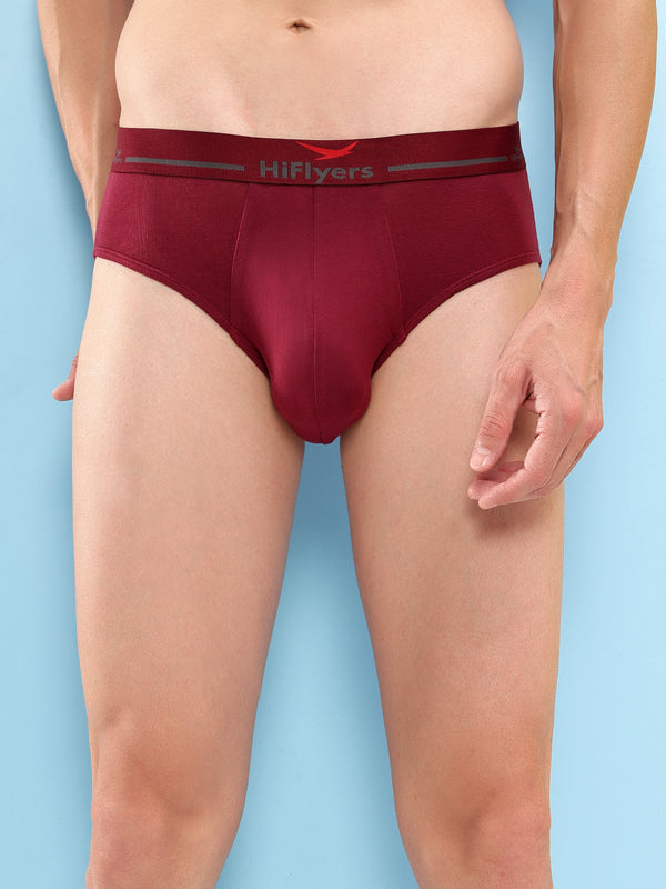 HiFlyers Men'S Silky Soft Odour Free Fabric For Luxurious All-Day Wear Dark Knight Collection Solid Micro Modal Brief Pack Of 1 Maroon