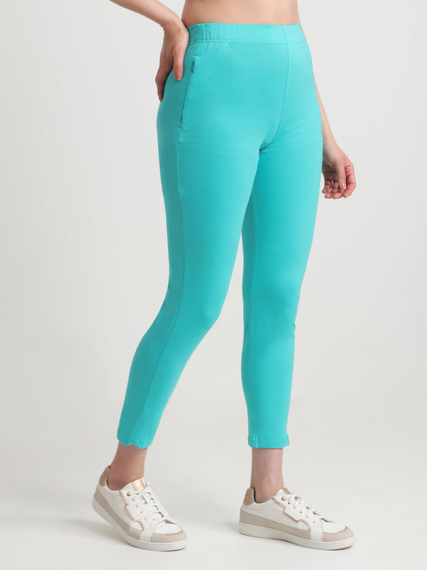 HiFlyers Women Regular FitSolid Cotton Lycra Kurti Pant/Legging/ Jegging Rama Green