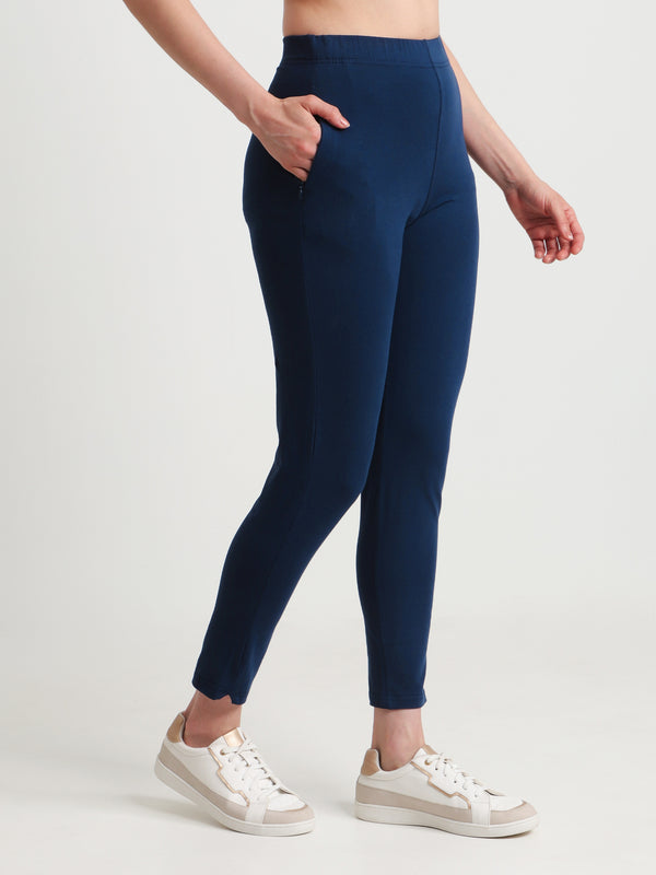 HiFlyers Women Regular FitSolid Cotton Lycra Kurti Pant/Legging/ Jegging Navy