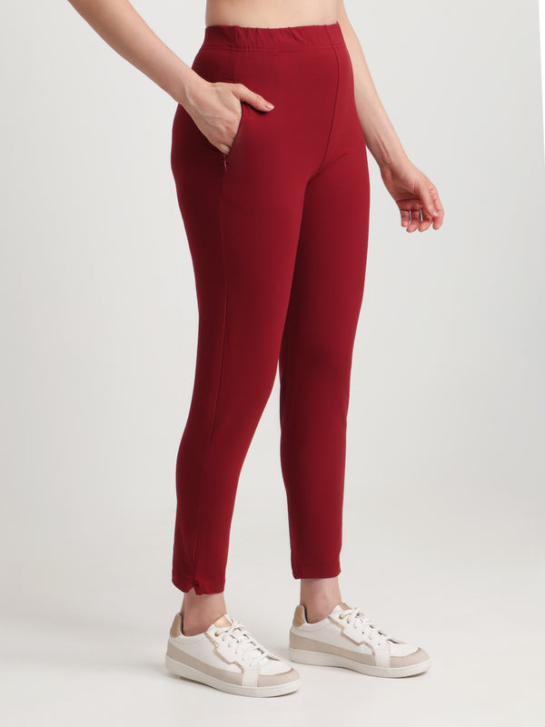HiFlyers Women Regular FitSolid Cotton Lycra Kurti Pant/Legging/ Jegging Wine