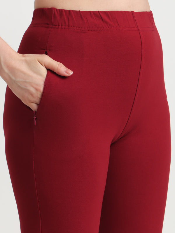 HiFlyers Women Regular FitSolid Cotton Lycra Kurti Pant/Legging/ Jegging Wine
