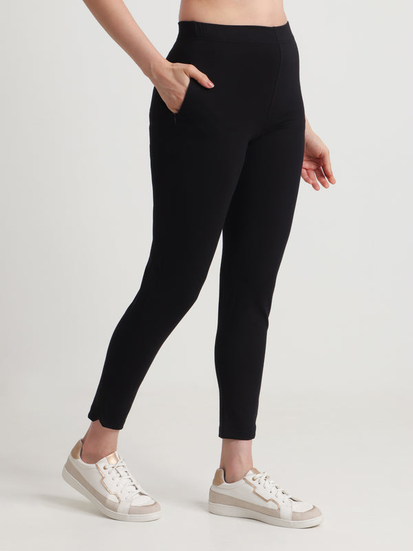 HiFlyers Women Regular FitSolid Cotton Lycra Kurti Pant/Legging/ Jegging Black