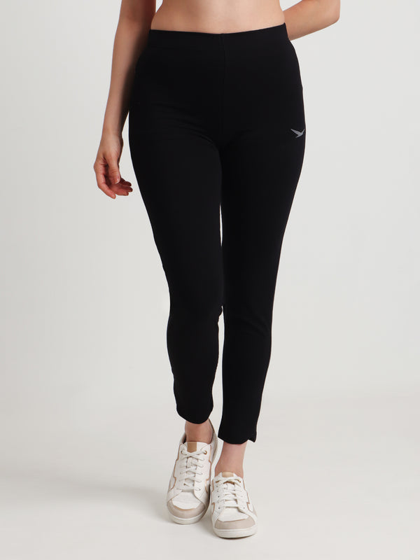 HiFlyers Women Regular FitSolid Cotton Lycra Kurti Pant/Legging/ Jegging Black