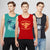 T.T. Men Cool Cotton Printed Regular Fit Round Neck Muscle Tees Pack Of 3 Green-Red-Navy