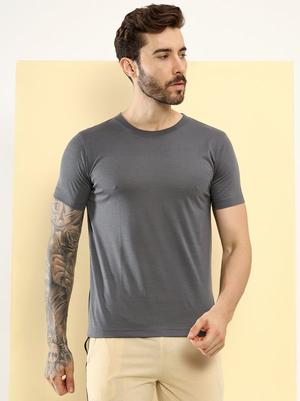 T.T. Men Slim Fit Poly Jersey Round Neck Half Sleeve T-Shirt Pack Of 3 Anthra-Black-Navy